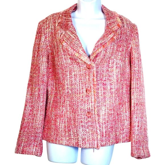 RL Richard NY Jackets & Blazers - Vintage 1980s RL Richard NY Pink Tweed Jacket Size 16 W Button Front & Raw Edge